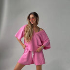 Women's Casual Lounge Set with Oversized Top and Shorts