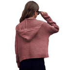 Women's Chunky Knit Cardigan with Hood and Cable Knit Pattern