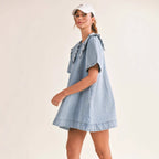 Women's Denim Dress with Ruffled Collar