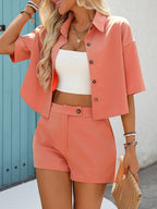 Women's Casual Short-Sleeve Shirt and Shorts Set