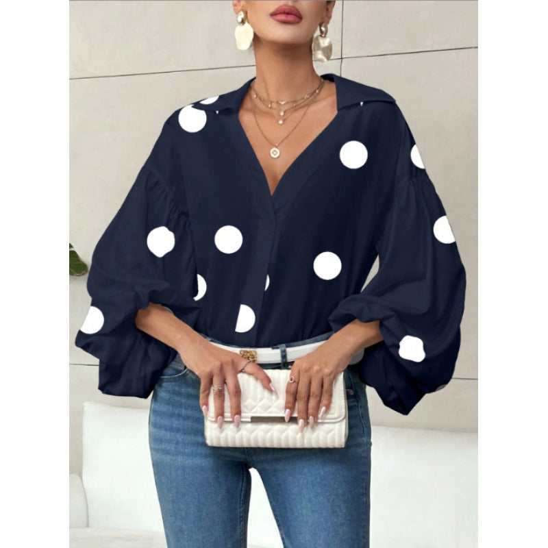 Women's Blouse with Voluminous Balloon Sleeves and Elegant Collar