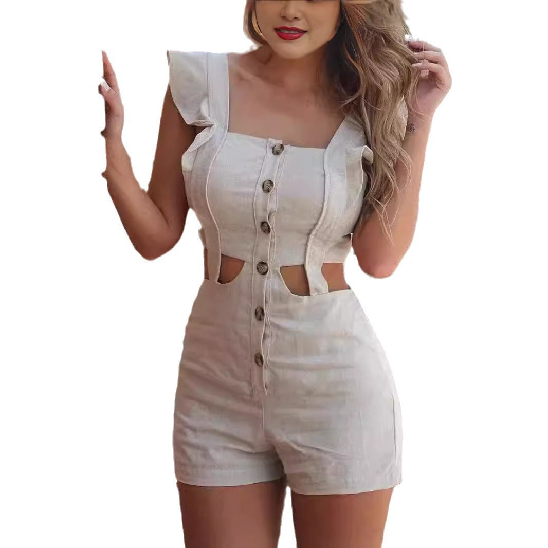 Women's Jumpsuit with Voluminous Ruffle Details and Tasteful Cut-Outs