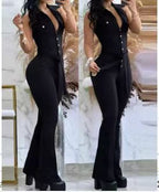 Elegant Women's Flared Jumpsuit with Button Details