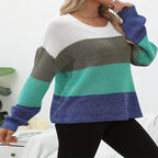 Women's Casual Sweater with Trendy Block Stripe Pattern