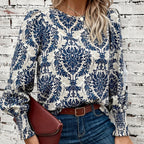 Women's Blouse with Floral Pattern and Puff Sleeves