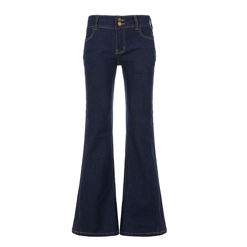 Women's Bootcut Jeans with High Waist and Detailed Stitching