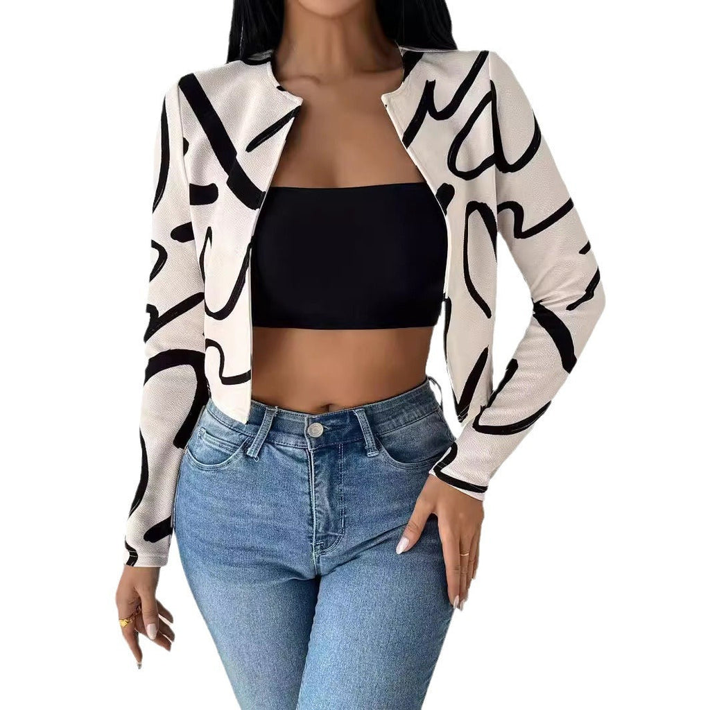 Women's Elegant Short Jacket with Unique Graphic Pattern