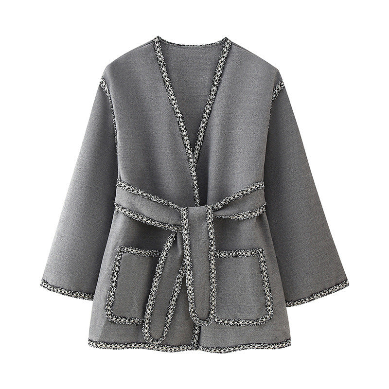 Elegant Women's Wrap Jacket with Contrasting Trim