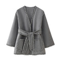Elegant Women's Wrap Jacket with Contrasting Trim