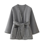 Elegant Women's Wrap Jacket with Contrasting Trim