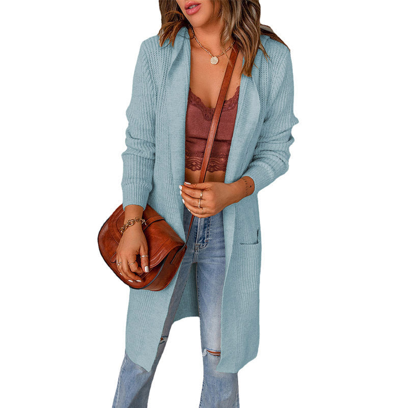 Casual Knit Coat with Open Front and Deep Pockets