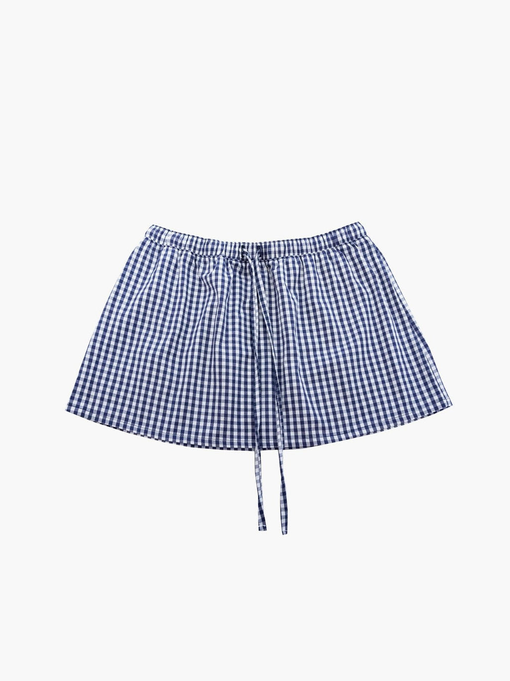Casual Gingham Skirt with Elastic Waist and Drawstring