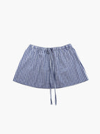 Casual Gingham Skirt with Elastic Waist and Drawstring