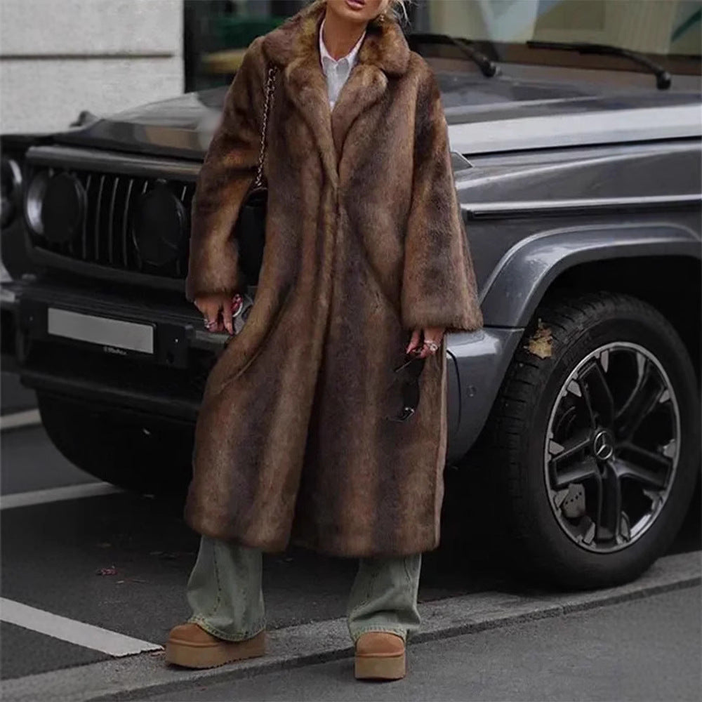 Women's Faux Fur Coat with Classic Lapel
