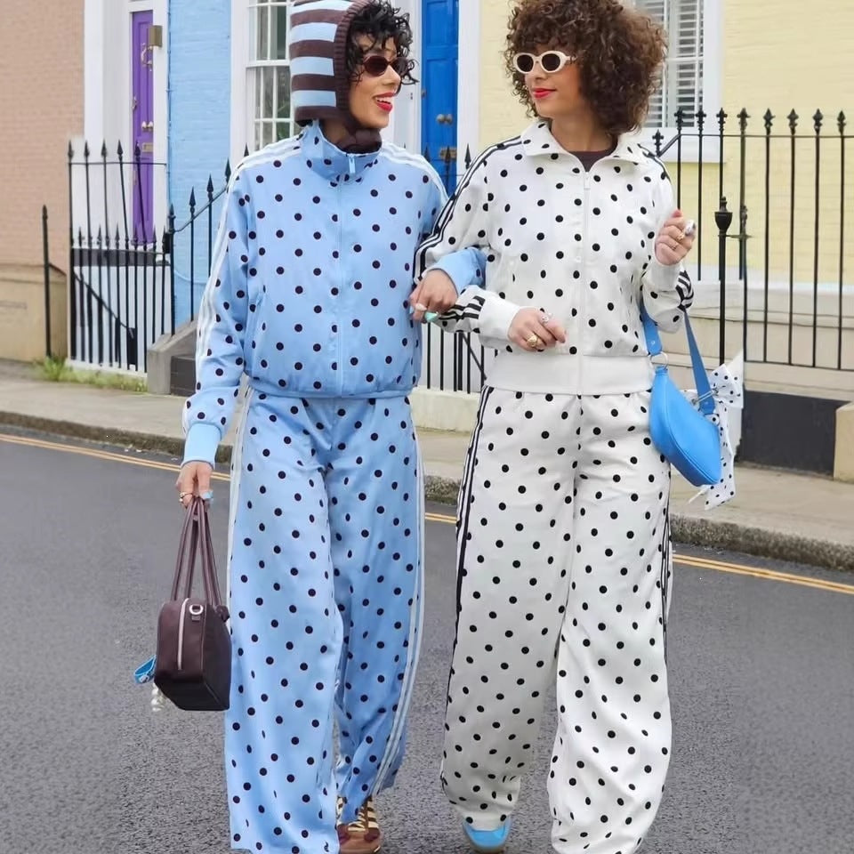 Women's Polka Dot Cotton-Blend Tracksuit Set