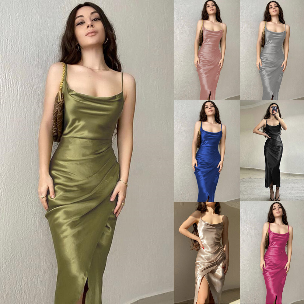 Women's Elegant Evening Gown with Draping and Side Slit