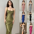 Women's Elegant Evening Gown with Draping and Side Slit