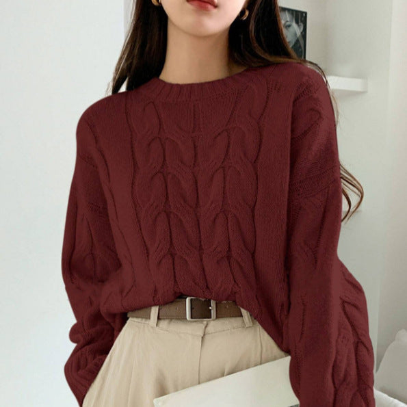 Patterned Knit Sweater with Voluminous Sleeves