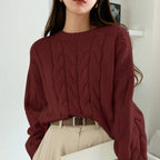 Patterned Knit Sweater with Voluminous Sleeves