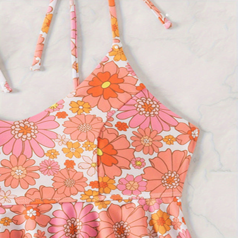 Women's Swimwear with Flowing Top and Floral Design