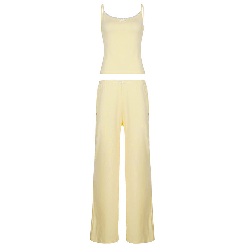 Lounge Set with Spaghetti Strap Top and Wide-Leg Pants