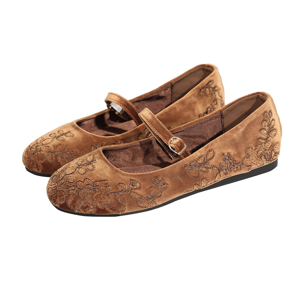 Women's Ballerina Flats with Floral Pattern and Strap Design