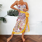 Women's Swimwear with Floral Print and Sheer Sarong Cover-Up