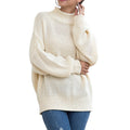 Women's Chunky Knit Sweater with High Collar and Loose Fit