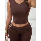 Women's Figure-Hugging Crop Top and Flared Leggings Set
