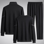 Men's Three-Piece Performance Training Set with Stand Collar Zip Jacket, Round Neck Sweater & Tapered Jogging Pants