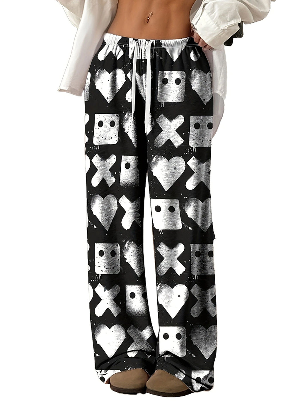 Women's Casual Pants with Unique Print and Elastic Waistband