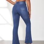 Women's Flared Jeans with High Waist and Button Detail