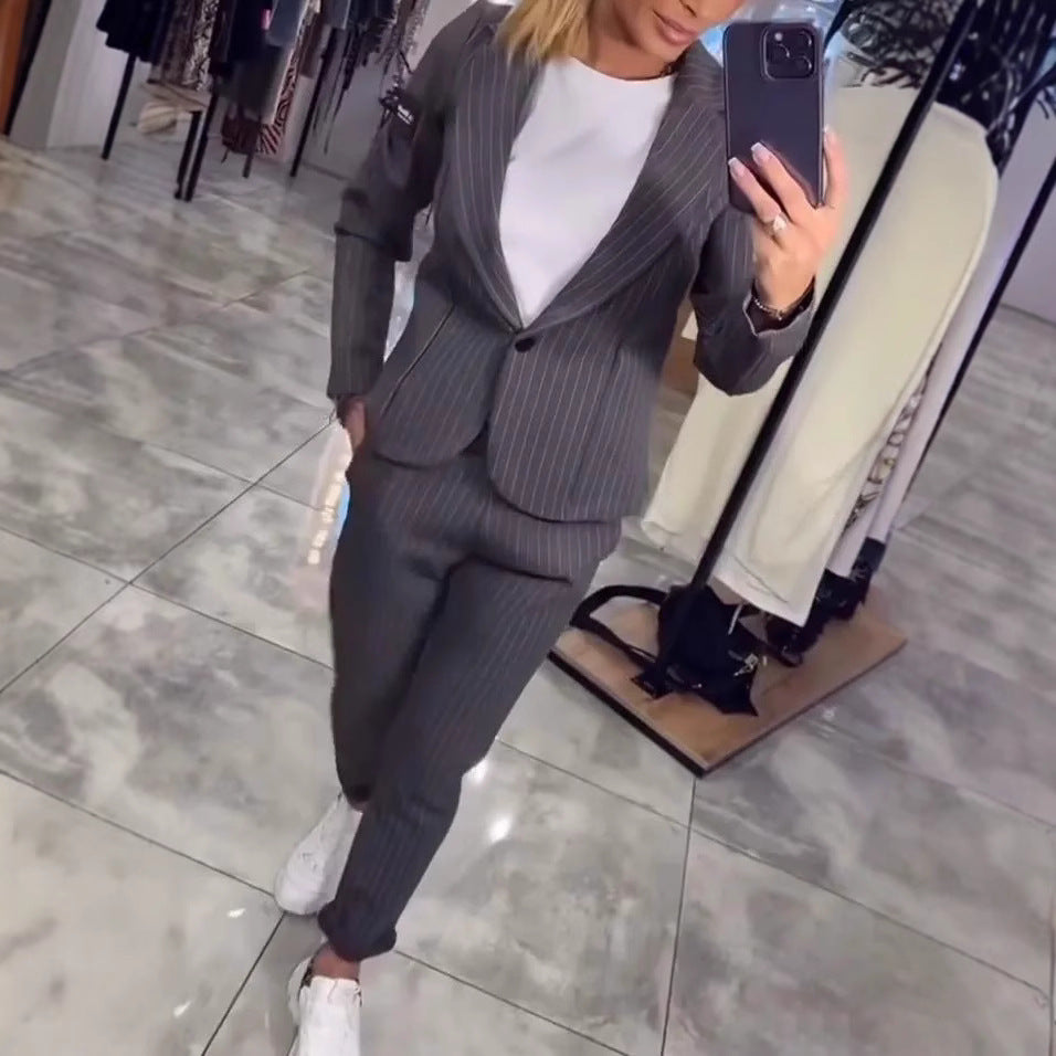 Women's Elegant Pinstripe Blazer and Trouser Set