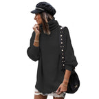 Women's Chunky Knit Sweater with High Collar and Casual Fit