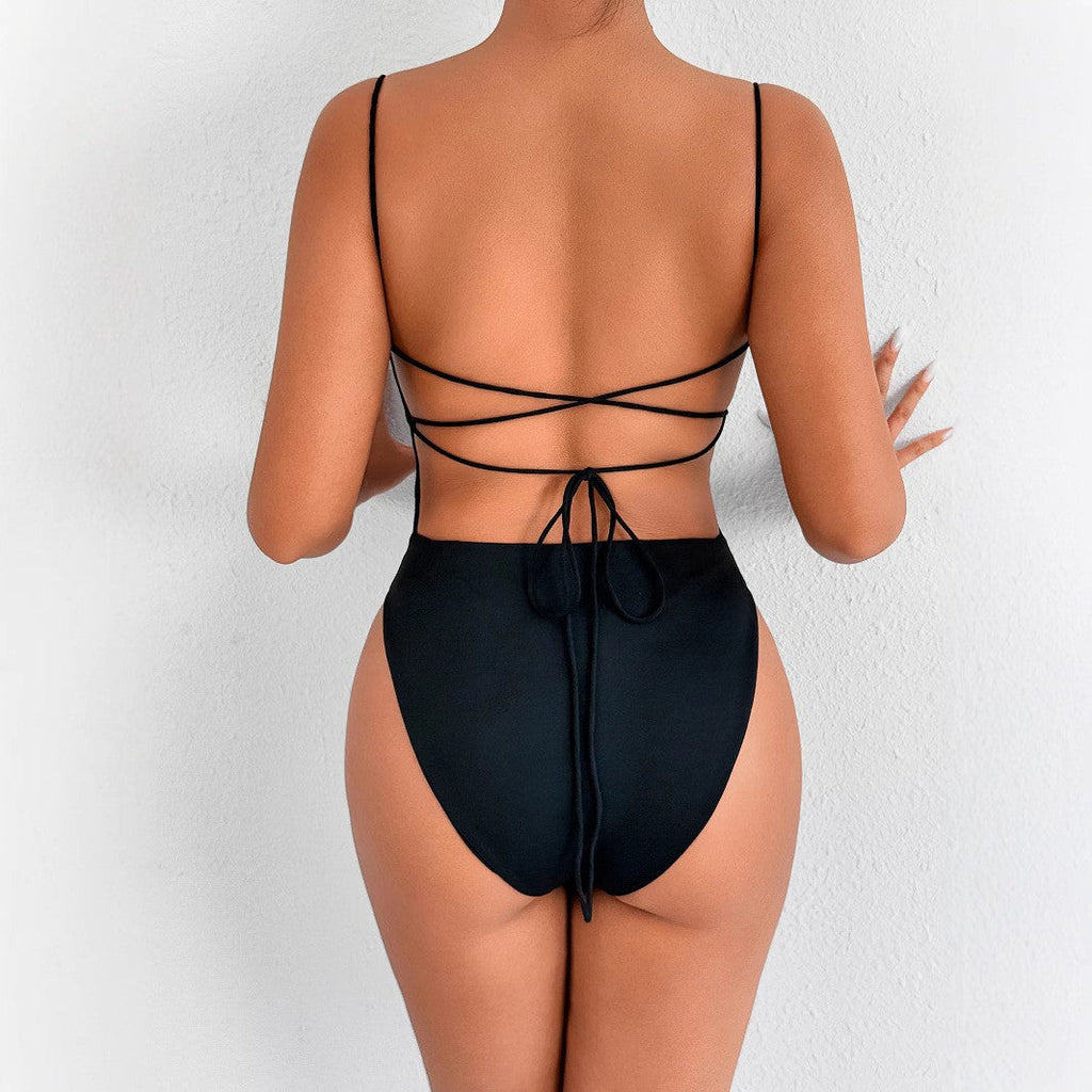 Women's Bodysuit with Deep Neckline and Thin Straps