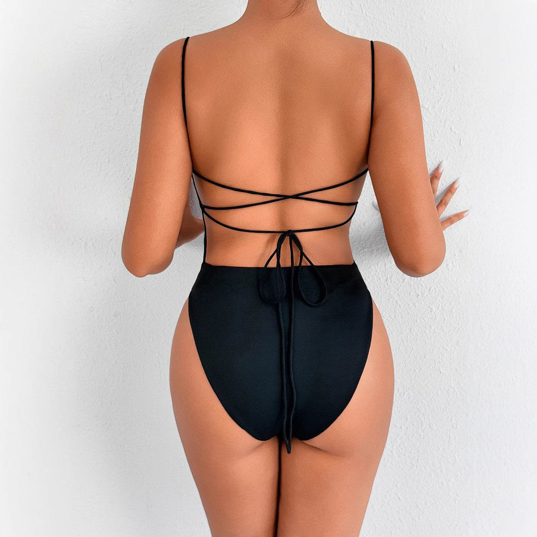 Women's Bodysuit with Deep Neckline and Thin Straps