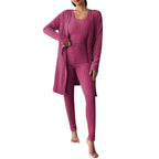 Women's Ribbed Lounge Set with Cropped Top, High-Waist Leggings and Long Cardigan