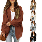 Women's Coarsely Knitted Cardigan with Dropped Shoulders