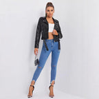 Women's Biker Jacket with Asymmetrical Zipper