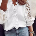 Elegant Blouse with Ruffle Details and Lace Sleeves