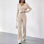 Elegant Knit Lounge Set with V-Neck