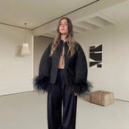 Women's Elegant Bouclé Jacket with Extravagant Sleeves