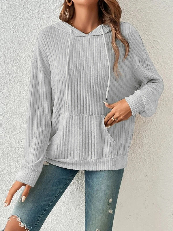 Women's Cozy Ribbed Hoodie with Kangaroo Pocket