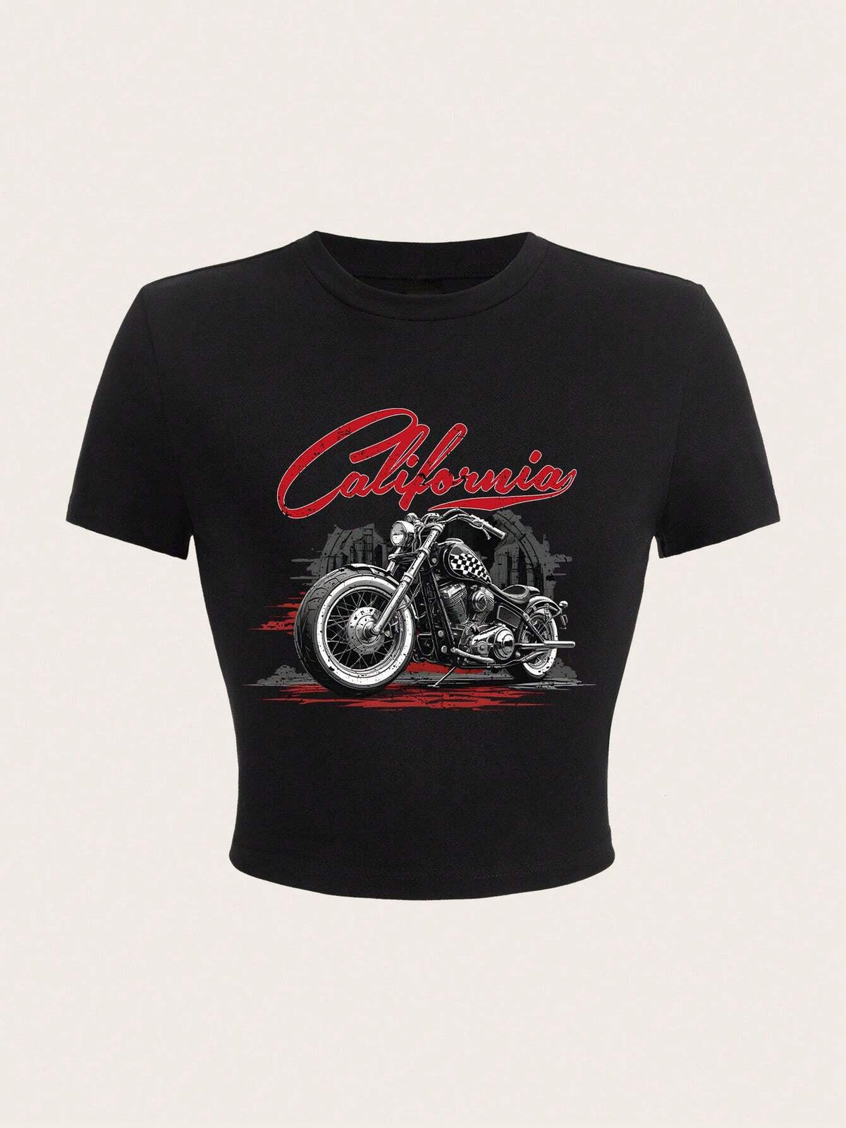 Women's Crop T-Shirt with Creative Motorcycle Design and Urban California Print