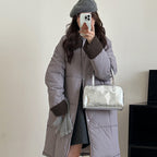 Women's Long Padded Winter Coat with Snap Button Closure