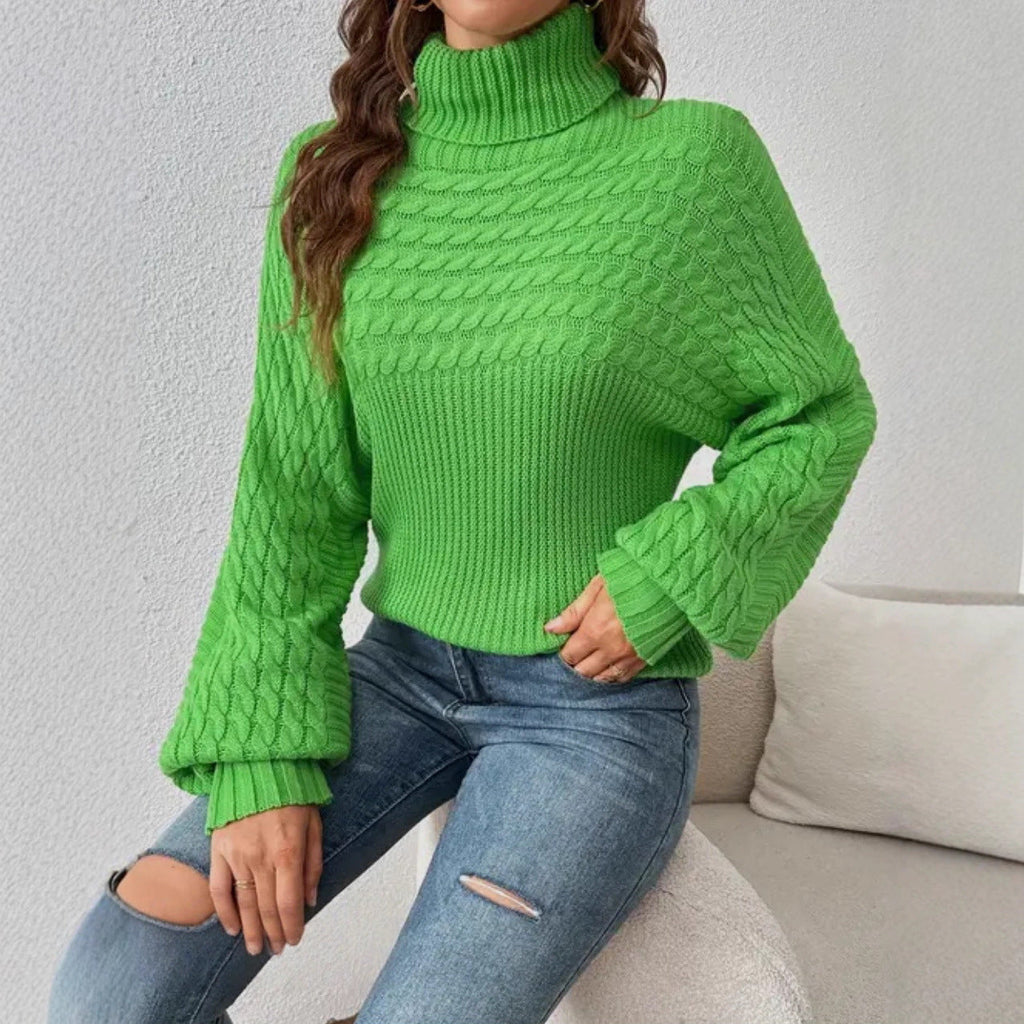 Women's Cozy Turtleneck Sweater with Textured Design