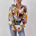 Women's Floral Print Blouse with Puff Sleeves