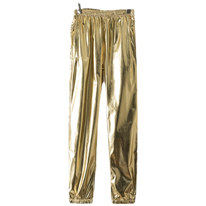 Women's Shiny Fitness Pants with Elastic Waistband and Side Pockets