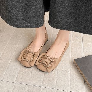 Women's Ballet Flats with Decorative Jeweled Buckle