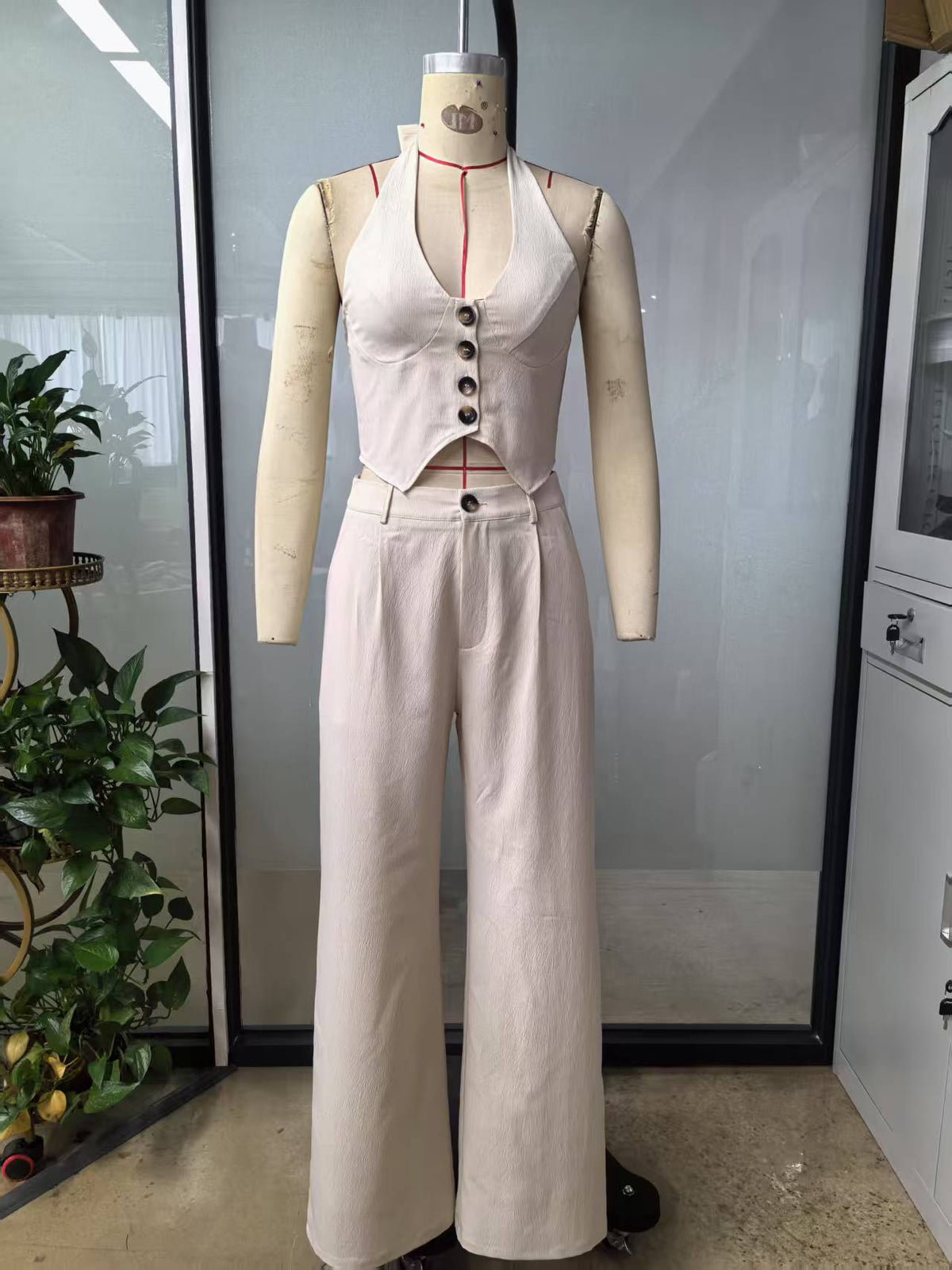 Women's Crop Top and Wide-Leg Pants Set